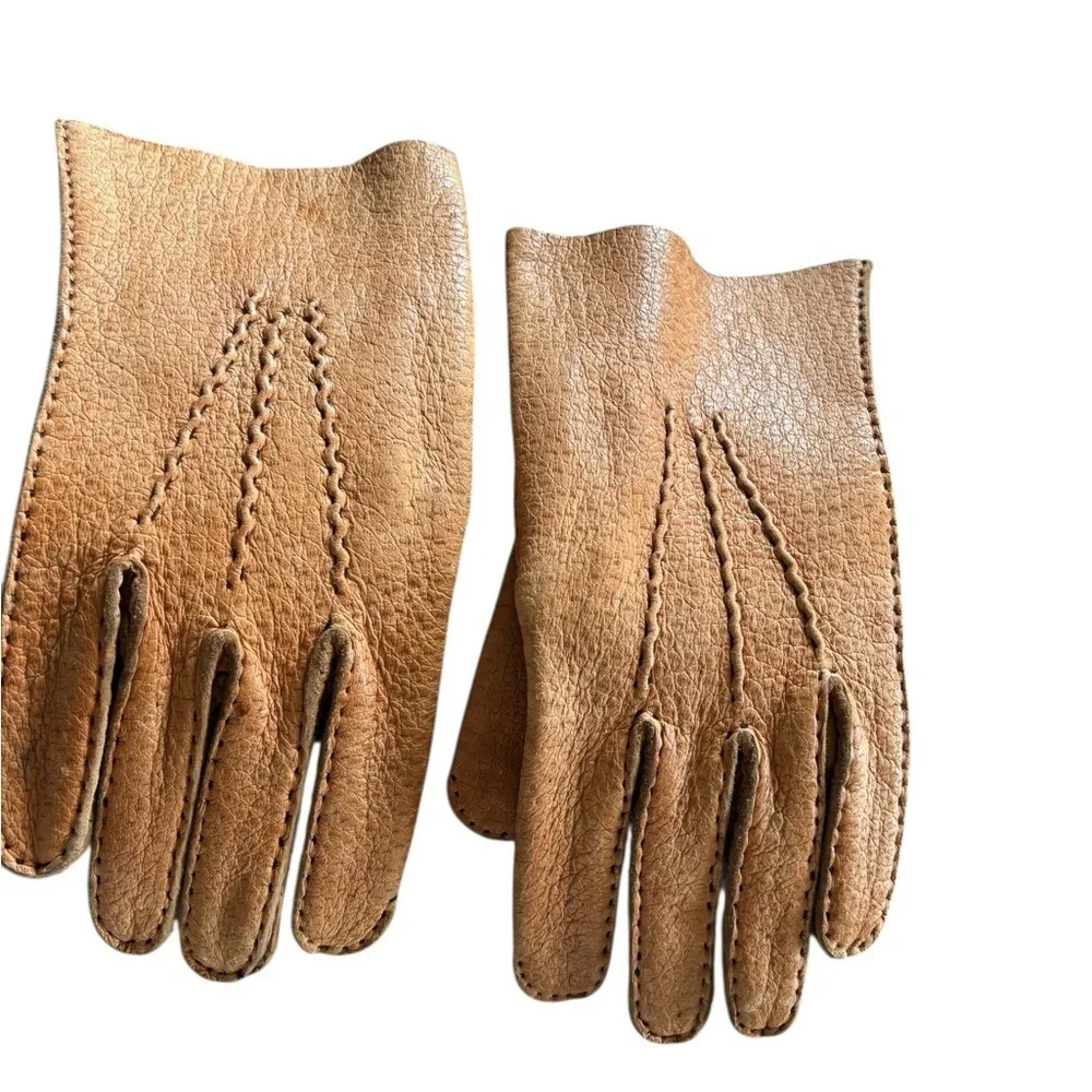 Fownes Genuine Pig Skin Driving Gloves Size 8 1/2 Brown Hand Stitched Casual VTG